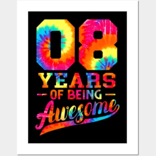 8Th Birthday 8 Years Old Awesome Tie Dye Men Women Posters and Art